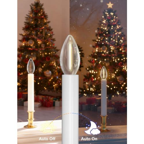 4 Pack Electric Window Candles with Sensor Dusk to Dawn,Christmas Window Candles Gold Plated Base,9 Inch Candle Lights with 0.6W LED E12 Bulbs for Indoor Christmas Decor