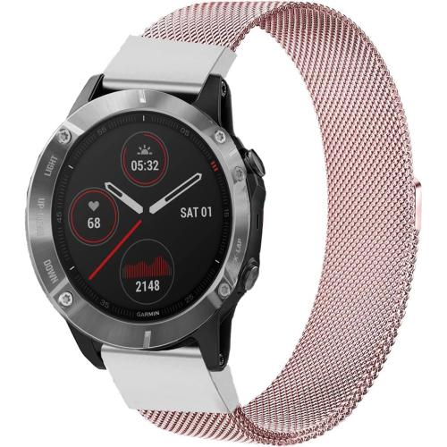 Pink Fenix 6 Pro/7/5/Epix Gen 2 Watch Bands, Quick Easy Fit Metal Stainless Steel Mesh Replacement Strap for Garmin Fenix 6 Sapphire/5 Plus/Instinct/Forerunner 935/945/Approach S60/S62 Smartwatch