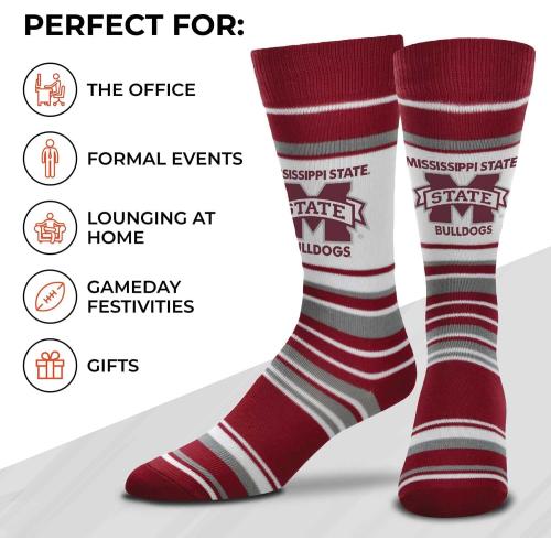 One size For Bare Feet Collegiate University Striped Dress Socks, One Size Fits Most Footwear for Men Women Youth, Game Day Apparel