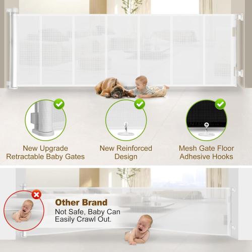 120 inch Retractable Baby Gates 34 inch Tall, Retractable Gate with Reinforced Strip Design to Prevent Crawling Through, 10 FT Extra Wide Retractable Dog Gate for Indoor/Outdoor