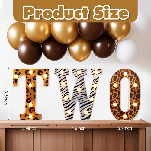 Two Safari Wild Birthday Decorations for 2 Year Old Girl and Boy,Light Up Letters Two Sign for 2nd Birthday Centerpiece Table Decorations,Jungle Animal Party Supplies Backdrop Wall Decor