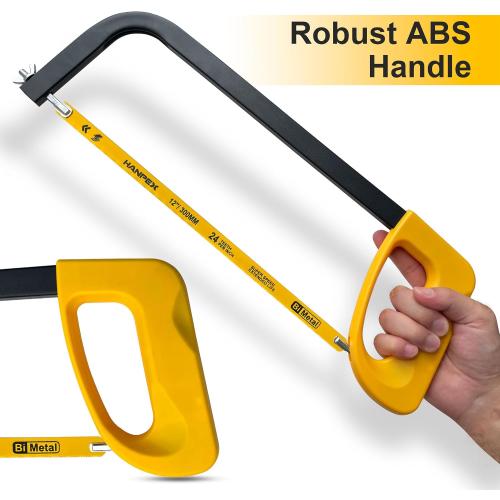 Hanpex 12in. High-Tension Hacksaw Frame with 24 TPI Bi-metal Blade, Hand Saw Suitable for Metal, wood, PVC, Carpentry