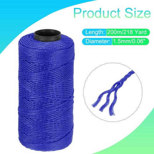 MECCANIXITY Nylon String 3 Strands Twisted Mason Line 1.5mm x 218 Yards Nylon Twine String for DIY Projects, Home Improvement, Gardening, Gift Wrapping, Christmas Party Supplies, Dark Blue