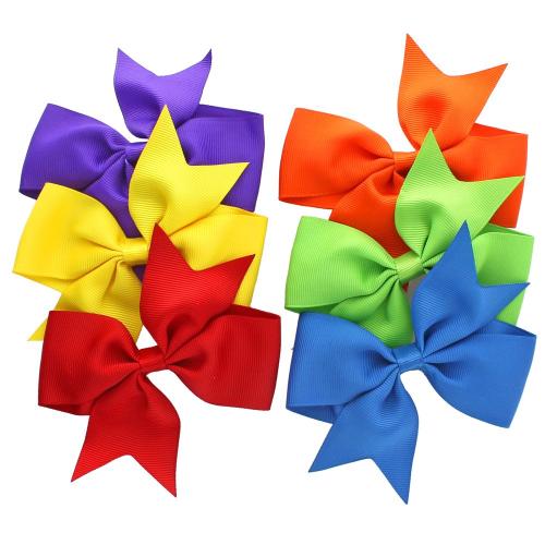 My Lello Medium 4 Girls Split Tails Boutique Grosgrain Hair-Bow Mixed Variety 6 Pack Rainbow Primary Shades