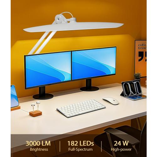 Led Desk Lamp with Clamp, Eye Caring Architect Desk Light for Home Office, Dual Screen Computer Monitor Gooseneck Adjustable Arm 20 LED Lamp, Stepless Dimming, for Nails &Salon, Reading, Workbench