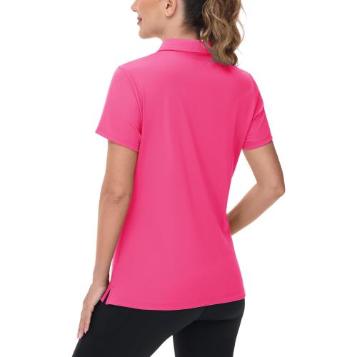 Zhenwei, Pink, Medium, Women's V-Neck Polo Shirts UPF 50  Short Sleeve Sun Protection Quick Dry Golf Polos Collared Shirt