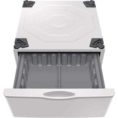 SAMSUNG 27-Inch Washer Dryer Pedestal Stand w/ Pull Out Laundry Storage Drawer, Stainless Steel, WE402NE/A3, 28.1D x 27W x 14.2H, Ivory