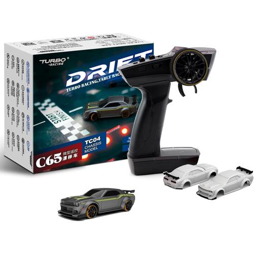 Turbo Racing 1:76 Scale Drift RC Car with Gyro Mini Full Proportional RTR 2.4GHZ Remote Control with 2 Replaceable Body Shell (C65-GREY)