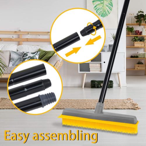 Pet Hair Broom Rubber Broom 59 Long Handle with Build-in Squeegee for Sweeping Hardwood Floor Tile