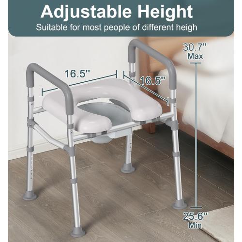 HOMLAND Toilet Seat Riser with Handles for Seniors, Removable Bedpan, 500lb | Aluminum Reinforced Crossbar, Padded Seat, Handicap Elevated Rised Toilet Seat for Elderly, Bedside Commode, Fit Any Toilet