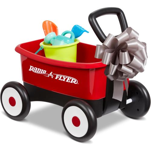 Radio Flyer Push & Pull Walker Wagon with Garden Tools, Red, for Kids 1-4 Years Old, Locking Handle for Stability, Baby Push Walker Converts to Pull Wagon, for Indoor & Outdoor Play