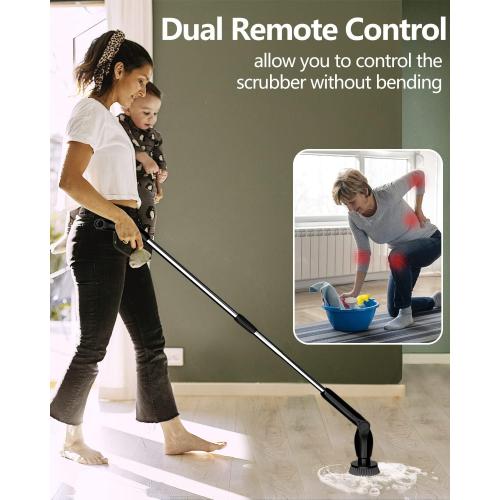 Leebein Electric Spin Scrubber, Cordless Cleaning Brush with 8 Replaceable Brush Heads, Adjustable Extension Handle, 2 Speeds & Remote Control, Power Scrubber for Cleaning Bathroom, Shower, Tub, Floor