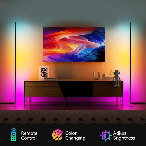 TJOY Led Corner Floor Lamp, Smart RGB Floor Lamp with APP&Remote, 16 Million Colors Changing, Music sync, Modern Corner led Light for Bedroom Living Room and Gaming Room, Timing&Schedule, 1 Pack