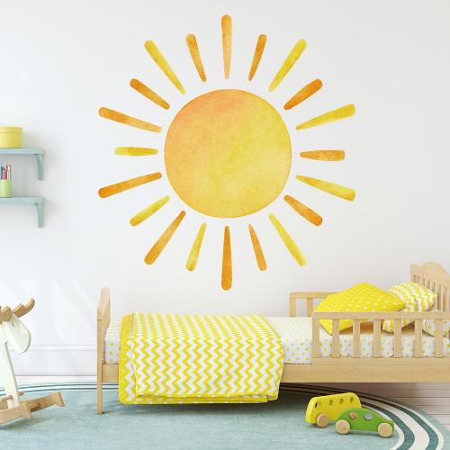 41.7” X 39.8” Watercolor Boho Sun Wall Decals Peel and Stick, PVC Sunrise Wall Stickers, Yellow Sunshine Wall Art Decor for Kids Room Playroom Nursery Bedroom