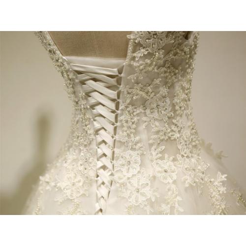 LMBRIDAL Women's Scoop Neck Pear Ball Gown Wedding Dress Lace Bridal Gown White 14