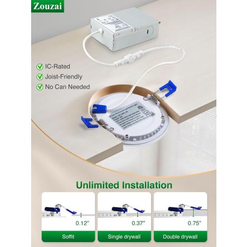 zouzai 12 Pack 4 Inch Ultra-Thin LED Recessed Ceiling Light with Junction Box, 5000K Daylight, 9W Eqv 80W, Dimmable Canless Wafer Downlight, 810LM High Brightness, ETL and Energy Star Certified