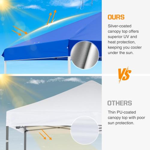 EAGLE PEAK Pop Up Canopy Tent with Wheeled Carry Bag, 8 Stakes, 4 Ropes, 4 Weight Bags, Easy Set Up Tent Canopy, 10x10 ft, 100sqft of Shade, Blue