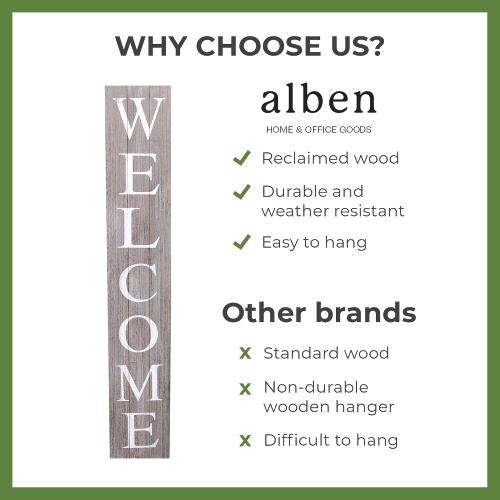 ALBEN Premium Extra Large Welcome Sign for Front Door Porch – 5 Feet Tall (58 x 11) Standing Vertical Wooden Sign, Indoor Home Decor Wall Decorations (Gray)