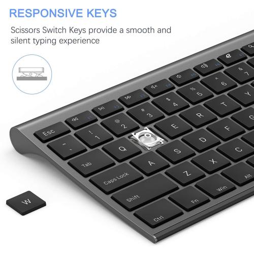 Wireless Keyboard and Mouse, Vssoplor Rechargeable Quiet Full-Size Keyboard and Mouse Combo Set Ultra Slim Design for Laptop, PC, Notebook, Desktop-Dark Gray