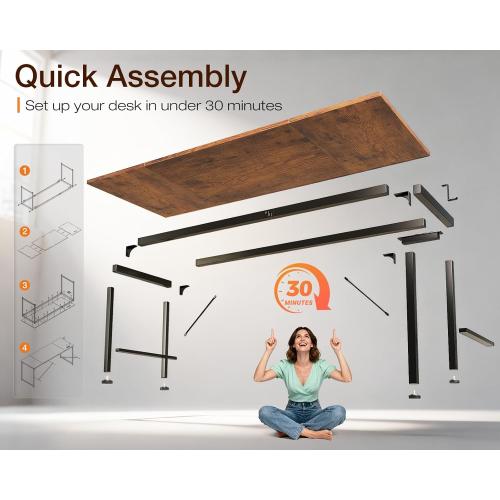 Coleshome 71 Inch Computer Desk with USB Ports, Large Office Desk, Long Study Student Writing Desk, Rustic Brown