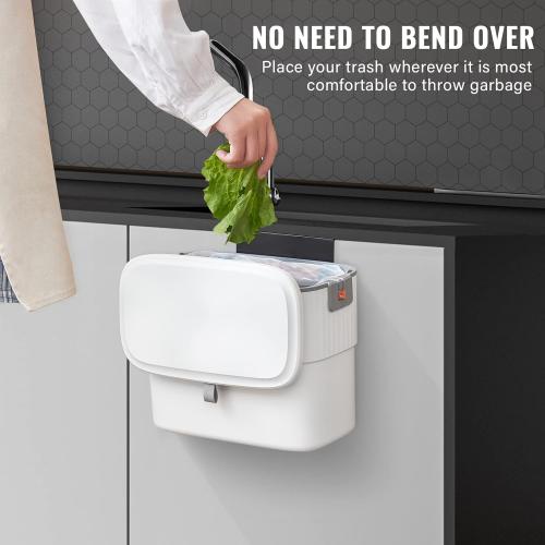 ELPHECO Kitchen Compost Bin with Lid 1.8 Gallon Hanging Trash Can with Lid, 7 Liter Wall-Mounted Garbage Can for Kitchen Cabinet Door, Small Under Sink Trash Can for Cupboard, Bathroom, Office