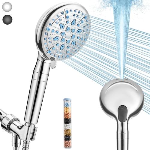Veken Filtered Shower Head with Handheld, High Pressure 9 Spray Modes Showerhead, 10 Layer Filters for Purified Cleansing, Hard Water Softener with 70'' Hose Extension, Adjustable Rain Heads (Chrome)