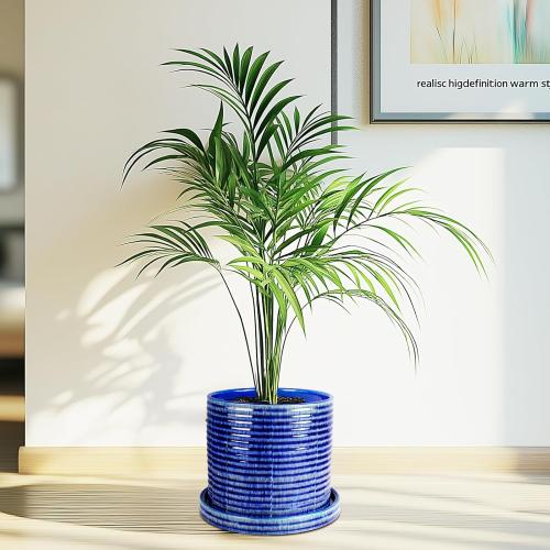 Ceramic Plant Pots, 3 Pack 6 8 10 Inch Indoor/Outdoor Planters with Drainage Hole, Mesh Pad & Saucer Unique Handcrafted Crackle Glaze Ceramic Flower Pots for Home Garden & Indoor Flower Pot Decor-Blue