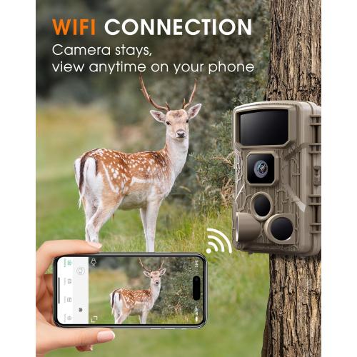 Trail Camera WiFi 4K 64MP with 64GB Memory Card 8 Batteries and Night Vision Ip67 Waterproof 130°Wide Angle 0.1s Trigger Speed, Suitable for Outdoor Wildlife Detection, Monitoring Game Cam
