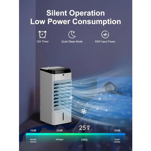 Uthfy Portable Air Conditioners, 3 IN 1 Evaporative Air Cooler with Detachable Water Tank, 6 Ice Packs, 12H Timer, 120° Oscillation, Remote, 3 Speeds, 4 Modes, Swamp Cooler for Bedroom, Office