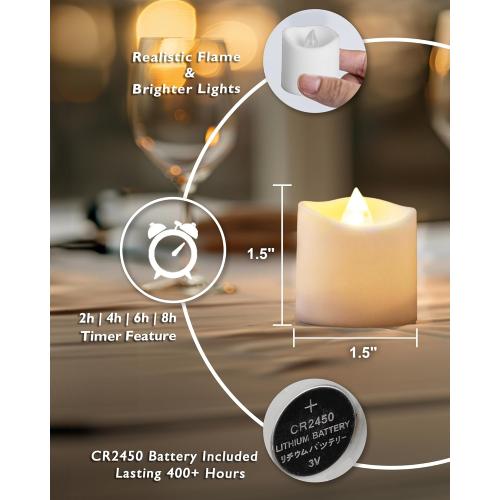 Homemory 12Pack 400 Hour Remote Control Flameless Candles, 2/4/6/8H Timer Led Votive Candles, Battery Operated Tea Lights for Wedding Table Centerpiece, Holidays, Halloween Pumpkins, Christmas Decor