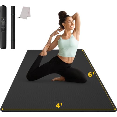 CAMBIVO Large Yoga Mat (6'x 4'), Extra Wide Workout Mat for Men and Women, Yoga Mat Thick 1/3 &1/4 Exercise Mats for Home Workout, Yoga, Pilates (Black,1/4 inch)