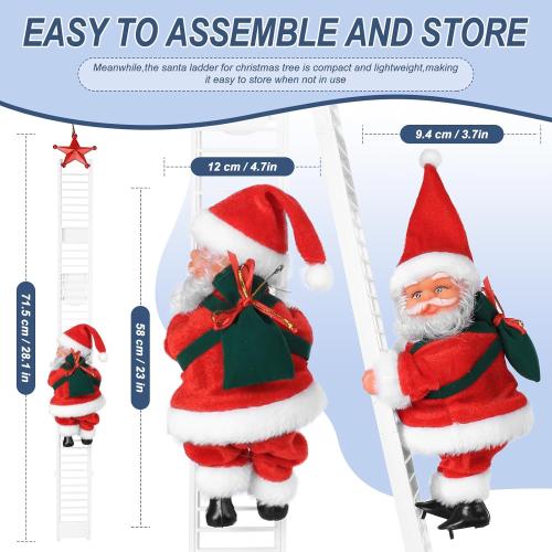 Electric Santa Ladder with Climbing Santa Claus,Singing Santa Christmas Plush Toys Decorations with Music for Xmas Tree Ornament Indoor