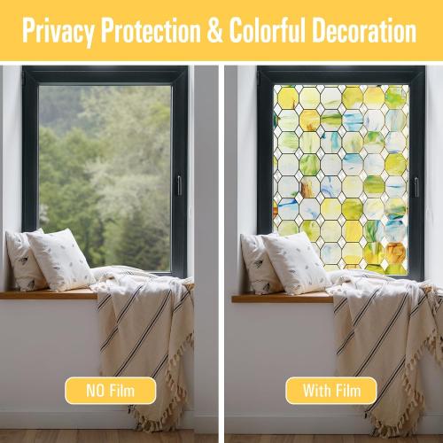 3D Stained Glass Window Film, Decorative Window Privacy Film for Bathroom,Front Door,Home, Sun Blocking Heat Control,Static Cling, Eternal Prism 23.6inch x 35.4inch