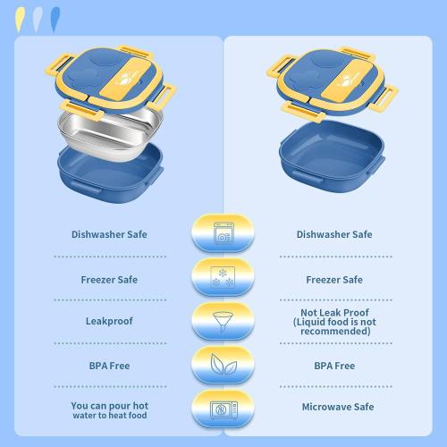Bento Box for Kids,Stainless Steel-2-Compartment - Complete Lunch Set with Portable Cutlery - Ideal for Children Under 3 Years Old - Dishwasher Safe & BPA-Free(Blue)