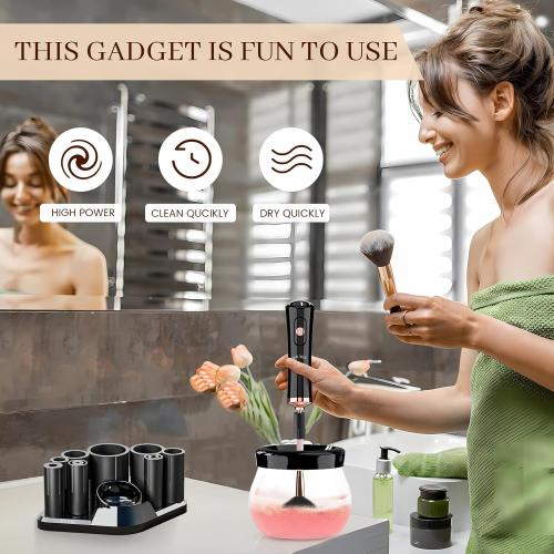 Electric Makeup Brush Cleaner and Dryer Machine - Super Fast Clean and Dry Make Up Brushes - Automatic Cosmetic Brush Spinner Washer Tools