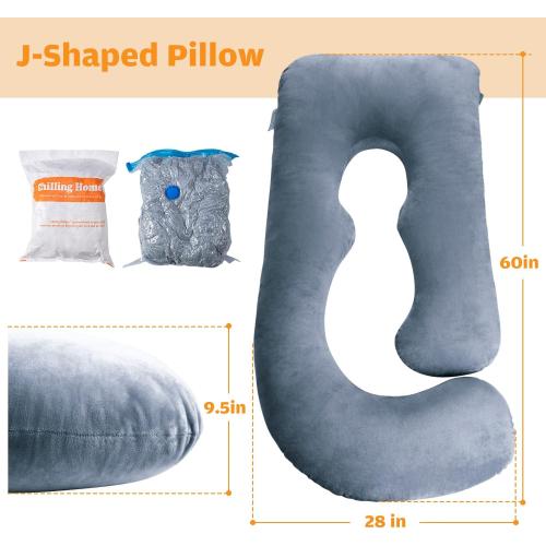 Blue 63x28 Chilling Home Pregnancy Pillows for Sleeping, U Shaped Body Pillow 63 inch Pregnant Pillow for Sleeping Full Body Pillow, Pregnancy Must Haves Maternity Pillows Velvet Cover