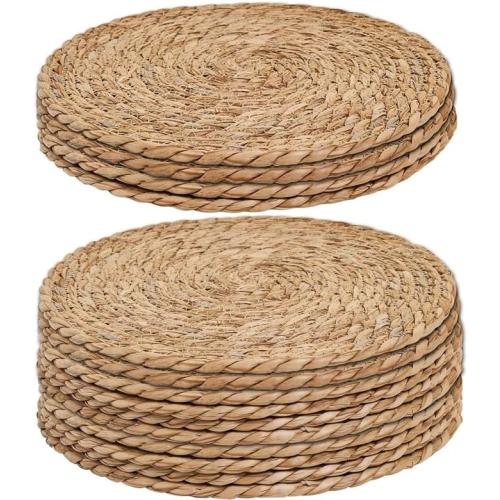 Handmade Heat Resistant Round Woven Placemats Set of 13 Wicker Boho No Chemical Natural Water Hyacinth Place Mats, Farmhouse Table Mats for Kitchen Dining Table,Home Decorations,Wedding