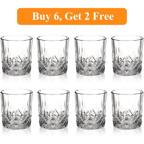 Crystal Whiskey Glasses Set of 8(Buy 6, get 2 Free), 11 OZ Old Fashioned Whiskey Glasses, Bourbon Cocktail Rocks Glasses, Clear Bar Glasses for Drinking Scotch Vodka Tequila Rum Gift for Men
