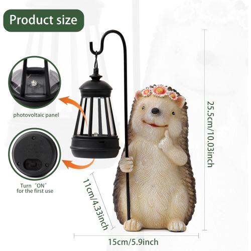 Garden Hedgehog Gnome Statue Decorations - Solar Resin Hedgehog with Solar Garden Lights Outdoor Decorations for Patio,Yard,Lawn,