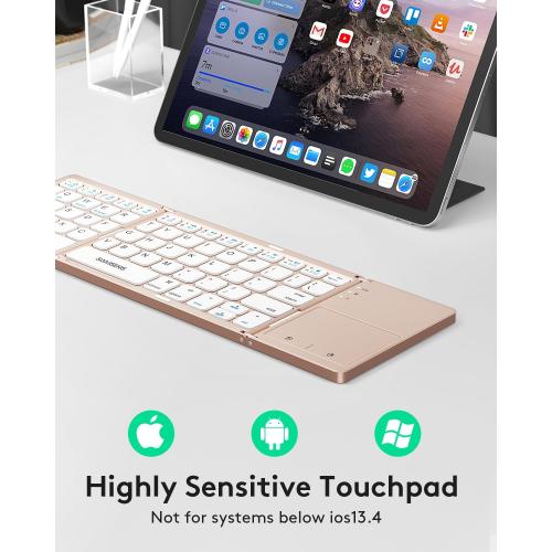 Samsers Foldable Bluetooth Keyboard with Touchpad - Portable Wireless Keyboard with Holder, Rechargeable Full Size Ultra Slim Pocket Folding Keyboards for Android Windows iOS Tablet & Laptop - Pink