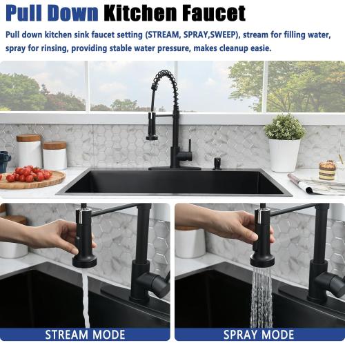 Size 36x22 Black Drop In Kitchen Sink and Faucet Combo Set - 36 Inch Black Stainless Steel Top Mount Kitchen Sink with Faucet, 10 Inch Deep Single Bowl Drop-in Sinks with Accessories