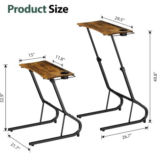 GRLEAF Adjustable Height Standing Desk for Walking Pad Treadmill, Desk for Laptop with Cup Holder, Desk for Bike/Cycling, Used for Bedrooms and Offices (Rustic Brown)