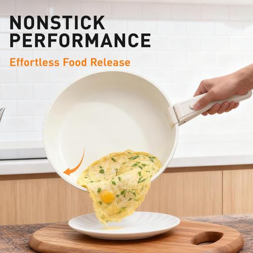 Ceramic Cookware Set 9 Pcs Pots and Pans Set with Detachable Handles Cooking Pan Saucepan Set Skillet Healthy Induction Cookware Oven Safe Dishwasher RV Kitchen Cream