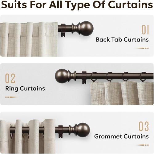 Zeerobee 1 Inch Adjustable Curtain Rods, 32-86, Antique Bronze