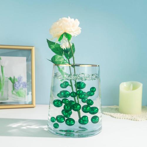 150Pcs Green Polished No Hole Faux Pearl Beads for Vase Filling Decorations, Plastic Pearls Vase Fillers, Table Scatters, Wedding Centerpiece, Home Decor, 8/14/20 mm