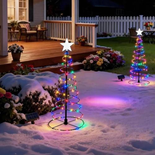 Solar Spiral Tree Lights，Solar Metal LED Christmas Tree Decoration Light, Christmas Decoration for Home Garden Lawn Patio Yard (Multicolor)