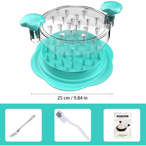 Chicken Shredder Large Chicken Breast Shredder Tool Twist with Brush&Fork, Visible Meat Shredder Machine, Anti-Slip Strip, Ergonomic Handle, BPA Free, Pork Beef Chicken(Mint Green)