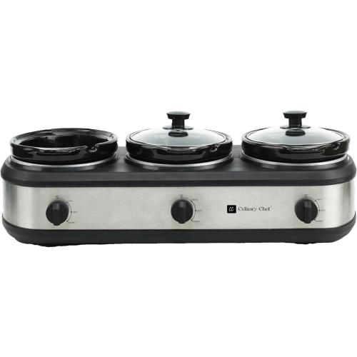 CULINARY CHEF, Triple Slow Cooker, Buffet Server 3 Pot, Food Warmer - Stainless