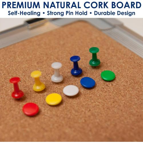 Cork Board 24x18 in, Framed Wall Hanging Bulletin Board with 10 Thumb Tacks | Thumb Tack Board, Pin Board for Wall, Corkboard Message Memo Notice Board with Hooks for Home, Office, Desk and Cubicle