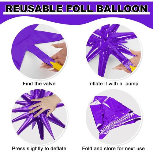 9Pcs Dark Purple Star Balloons, Large Explosion Star Foil Balloons, Metallic Purple Mylar Spike Balloon for Birthday Wedding Anniversary New Year Christmas Graduation Party,3 Pcs 27Inch & 6 Pcs 22Inch